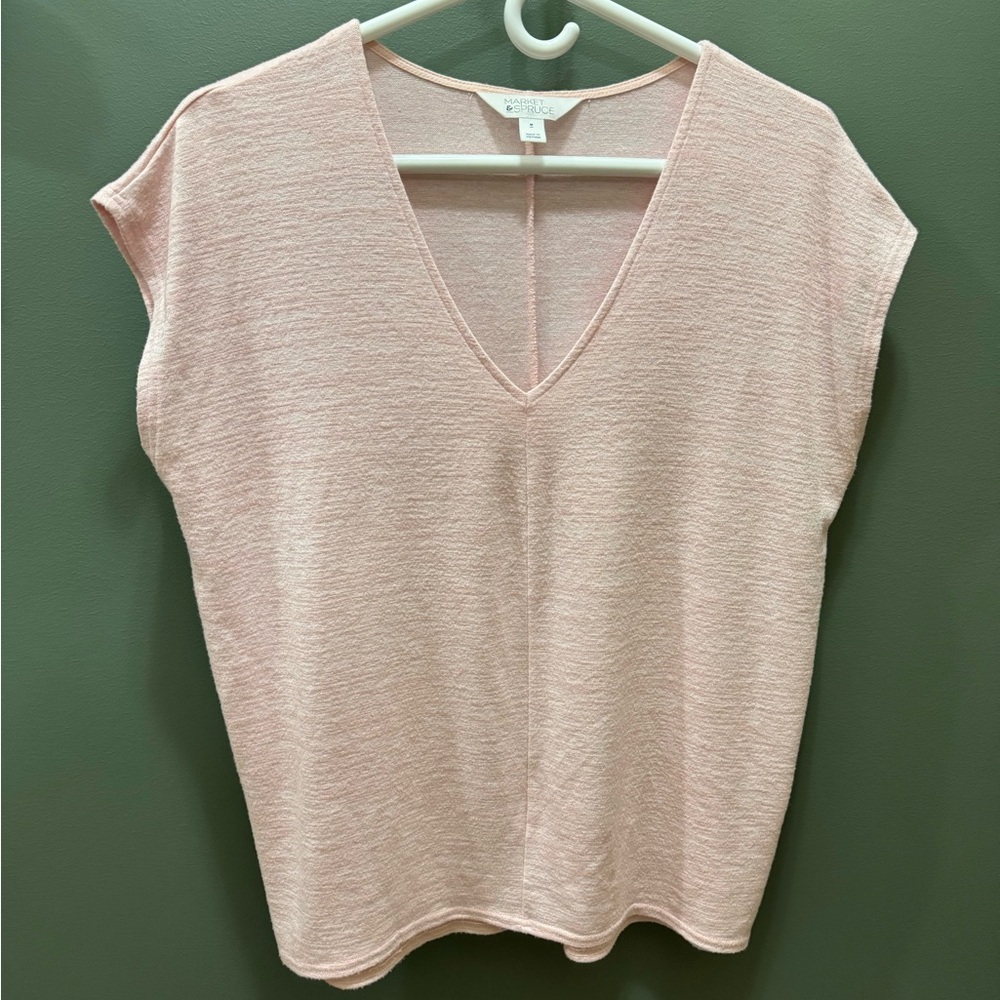 Market & Spruce Pink Ribbed Cap Sleeve Blouse